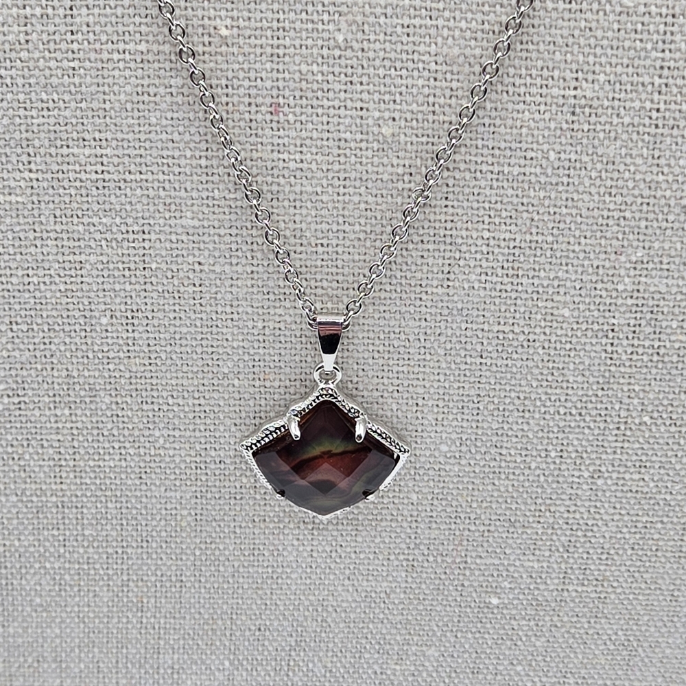 KENDRA SCOTT Davie Pendant Silver Tone Iridescent Dichroic Glass Bronze - Picture 4 of 7